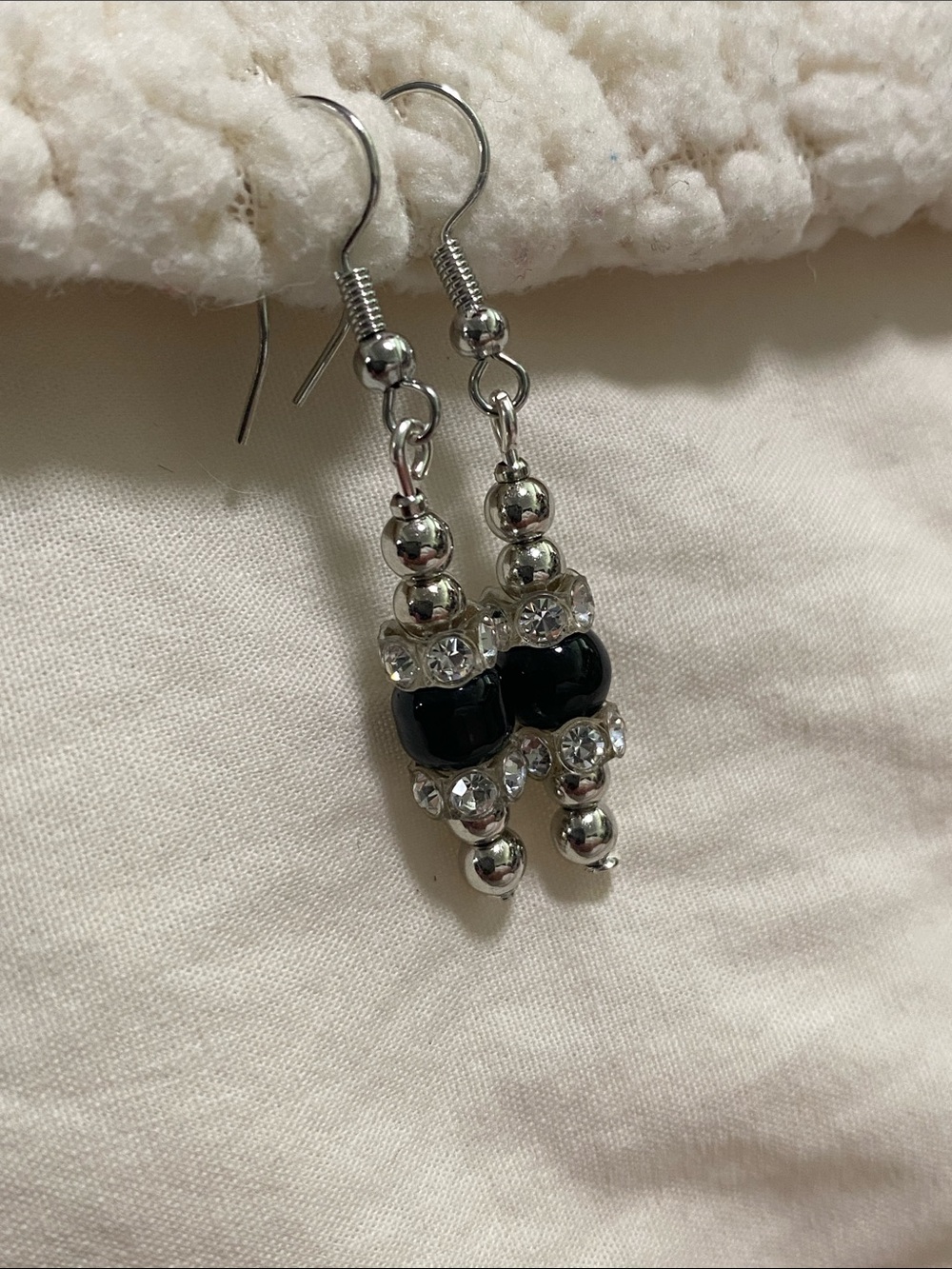Good Vibes Only Silver & Black Beaded Drop Earrings with Swarovski crystals!